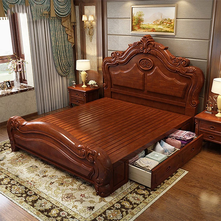 Winforce Furniture Villa Luxury Design Wood Round Leather Big Size Bed Set Beds