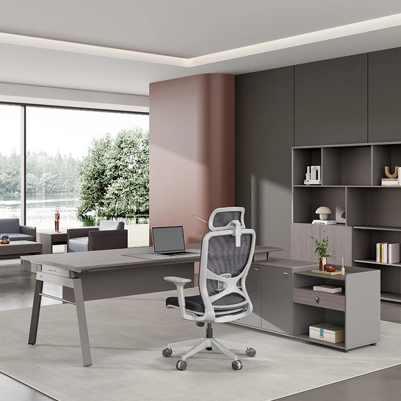 New Design Luxury L Shape CEO Executive Office Desk Table Boss Modern Office Workstation Desks with Storage Cabinet