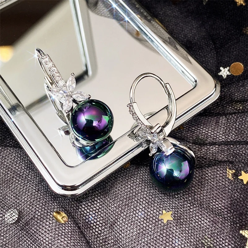 Huitan Fashion Hight Quality Imitation Pearl Bride Copper Drop Earrings Crystal CZ Wedding Earrings Women Fast Shipment