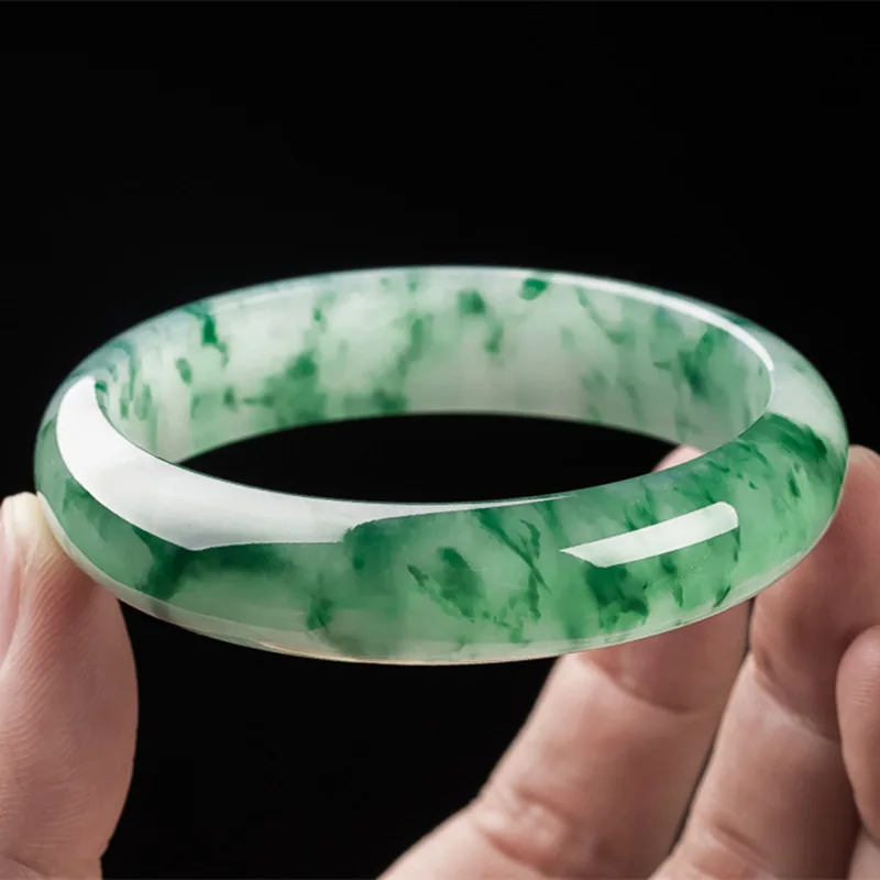 Natural Myanmar A Green Handcarved Jadeite Bracelet Real Jade Jewelry Burma Jade Bangle Pulsera De Jade (MB18355)