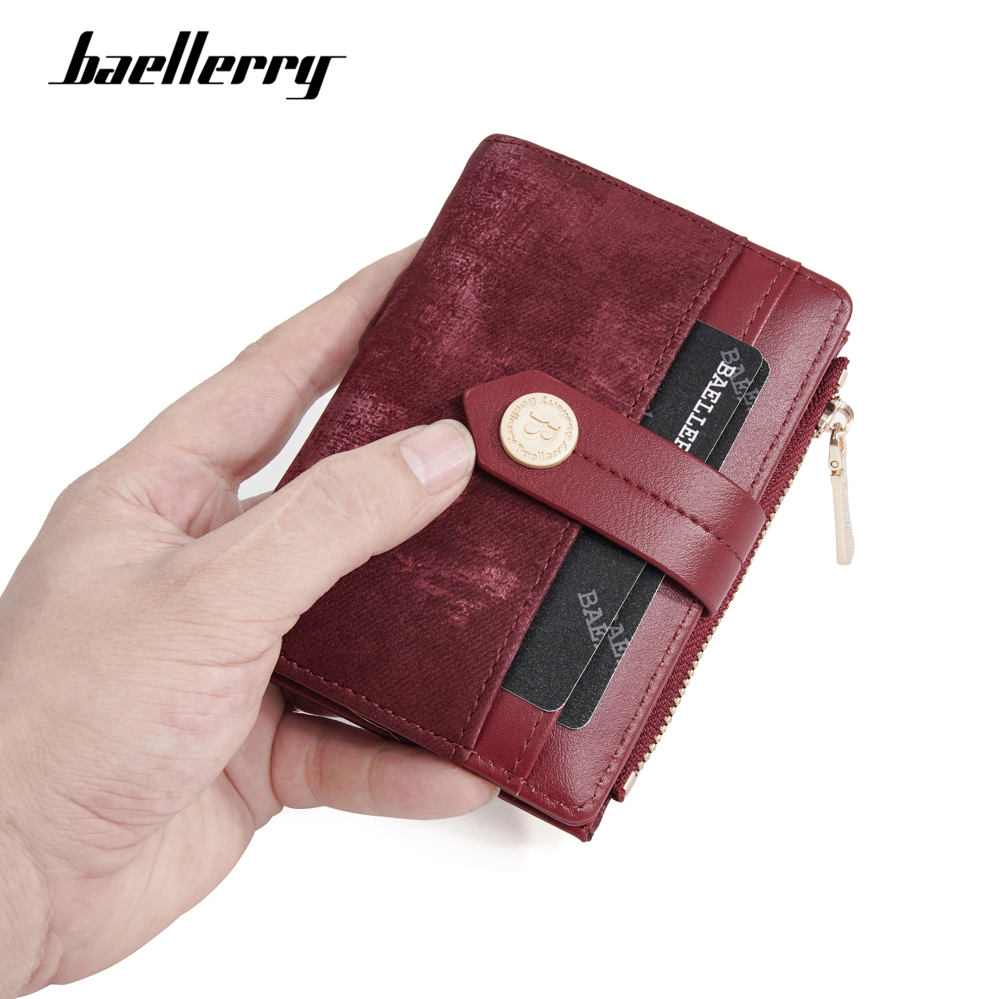 Baellerry Korean Version Short PU leather Cross border solid color Women New Multi Card Coin Purses Multi slot card Wallet