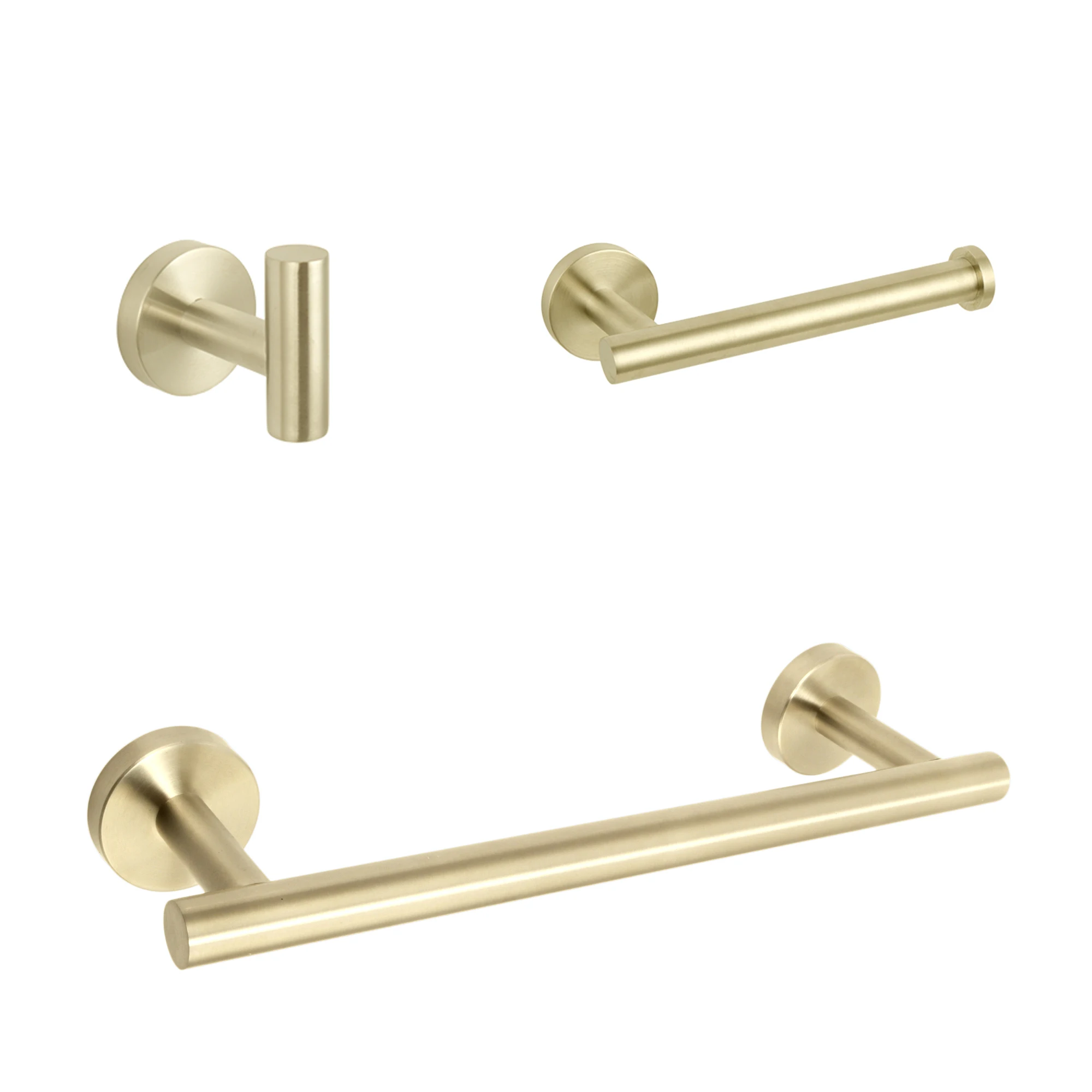 High Quality 304 Stainless Steel toilet paper holder Brushed Gold 3 Piece Bathroom Accessories Sets