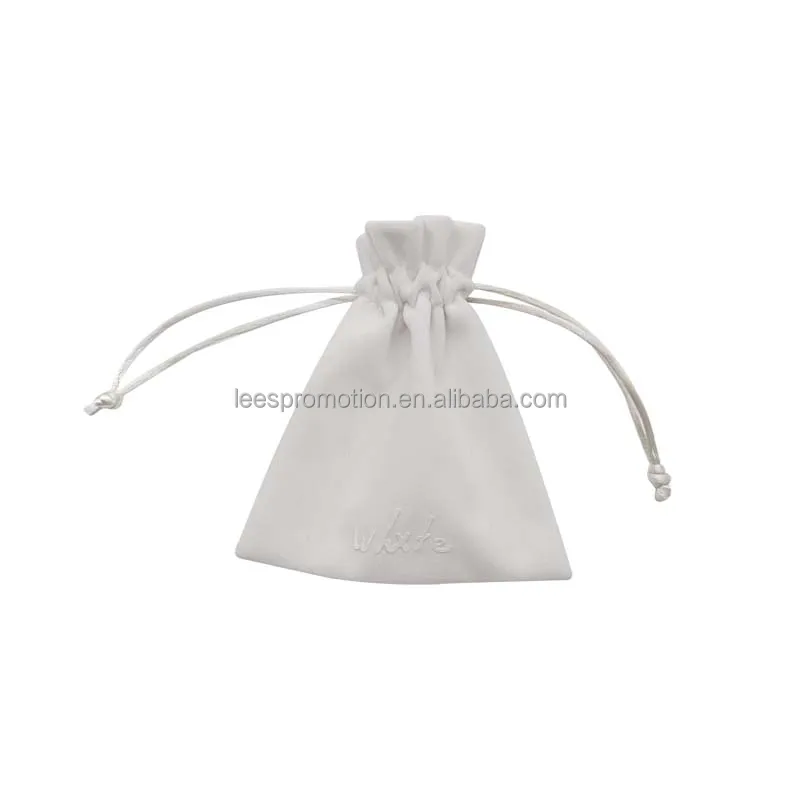 Wholesale white small necklace bracelet rings packaging pouch microfiber suede jewelry drawstring pouch