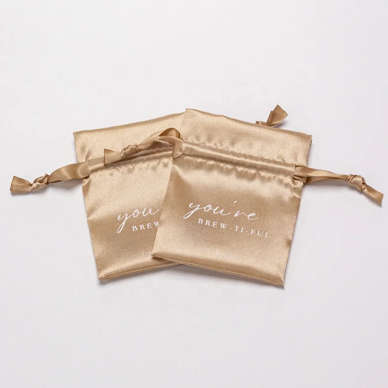Custom Logo Luxury Jewelry Storage Small Silk Satin Drawstring Pouch Satin Dust Bag For Bracelets Purse Shoes Covers