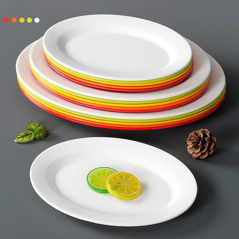 Quanzhou Factory Custom Cheap 10 12 14 Inch Colorful Big Oval Melamine Serving Dinner Plates For Restaurant
