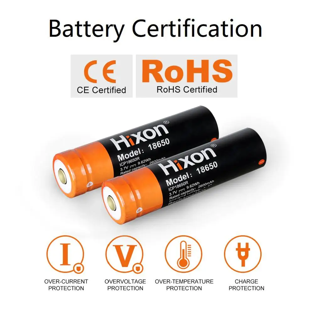 Hixon PCB Protected ICR18650 3.7V 2600mAh Rechargeable Li-ion Battery