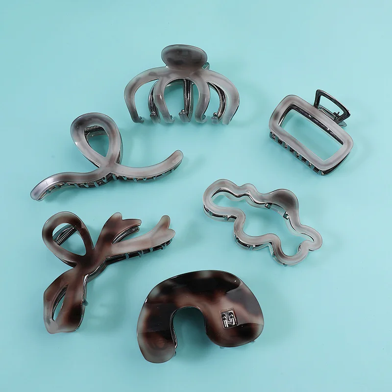 Midairy Customized Korean Geometric type Hollow out metal acetate Hair Clip Claw Fashion Marble colors  5167-5173