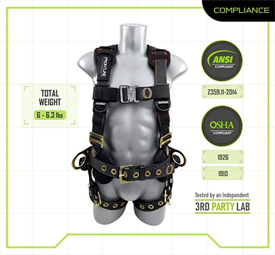 Fall Protection Premium Black Safety Harness X model with Vented & Padded Shoulder,Tongue Legs and Quick Release Buckle