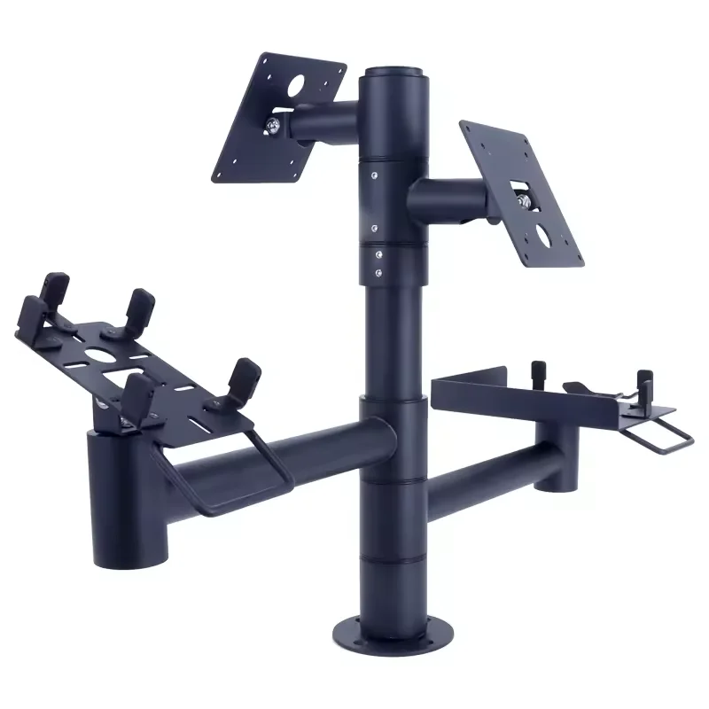 Custom double screen pos pole mount with keyboard tray rotate 360 vesa stand for pos & commercial display system