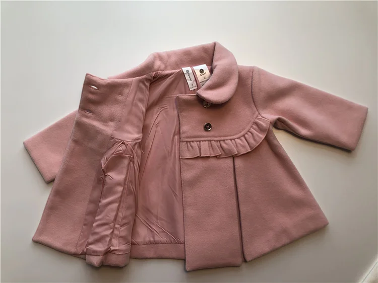 
INS hot baby girls party coat peter pan collar frill front yoke button placket 