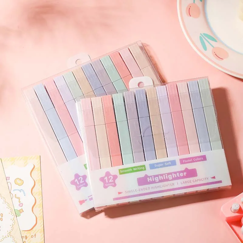 Square Barrel Light Color Pastel Long Lasting Dual Flat Tip Oblique Highlighter Marker Pen For Kids