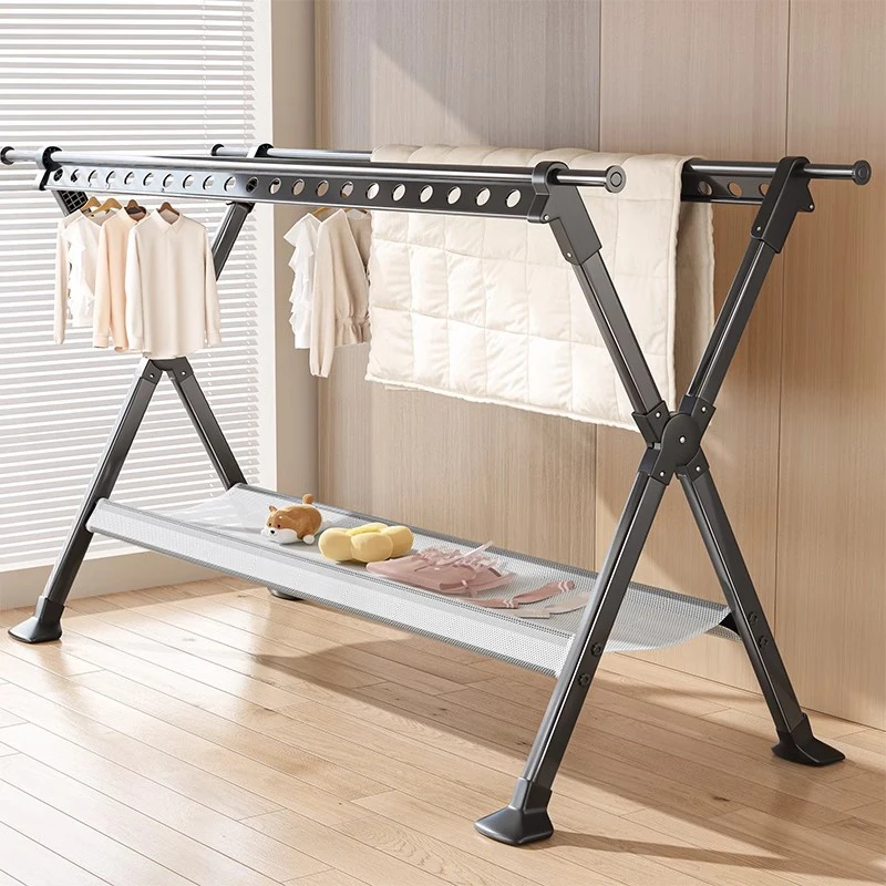 Clothes Hanger Indoor/Outdoor Telescopic Drying Rack Sandbar Floor-to-Ceiling Folding Balcony Stand Quilt Artifact Coat Stand