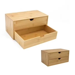 Natural Bamboo Wooden Storage  Home Desk organizer with  Drawers furniture wooden bamboo boxes Natural waterproof bamboo box