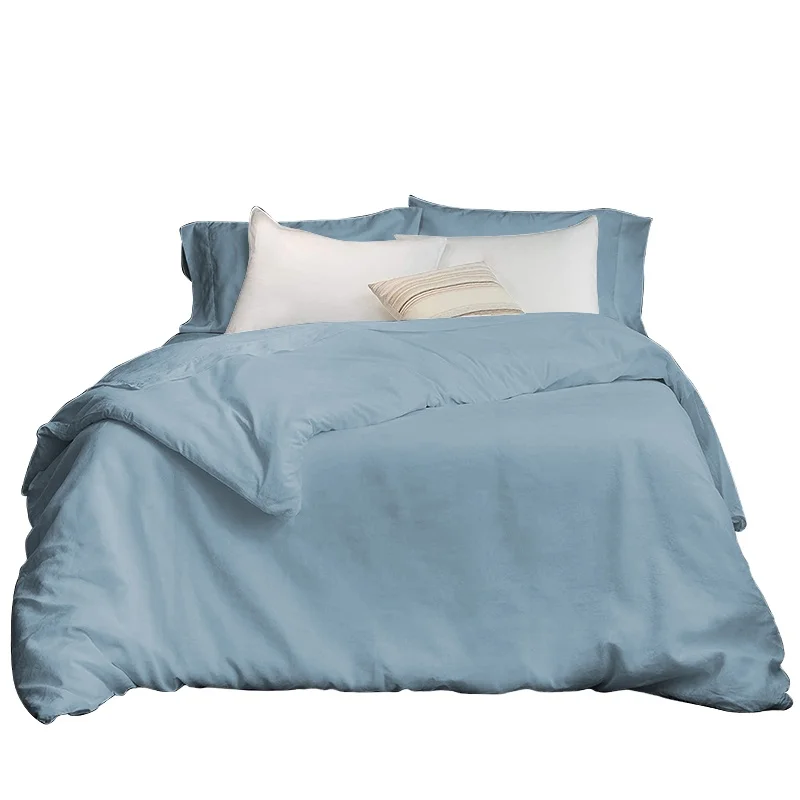 Lingt Blue luxury Linen and cotton Duvet Cover Set 3pcs Duvet Cover custom
