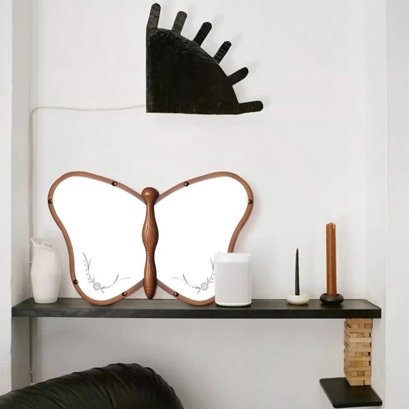 MD heart furniture |  Wooden atmosphere classical decorative carved butterfly shape wall designer hotel home use niche mirror