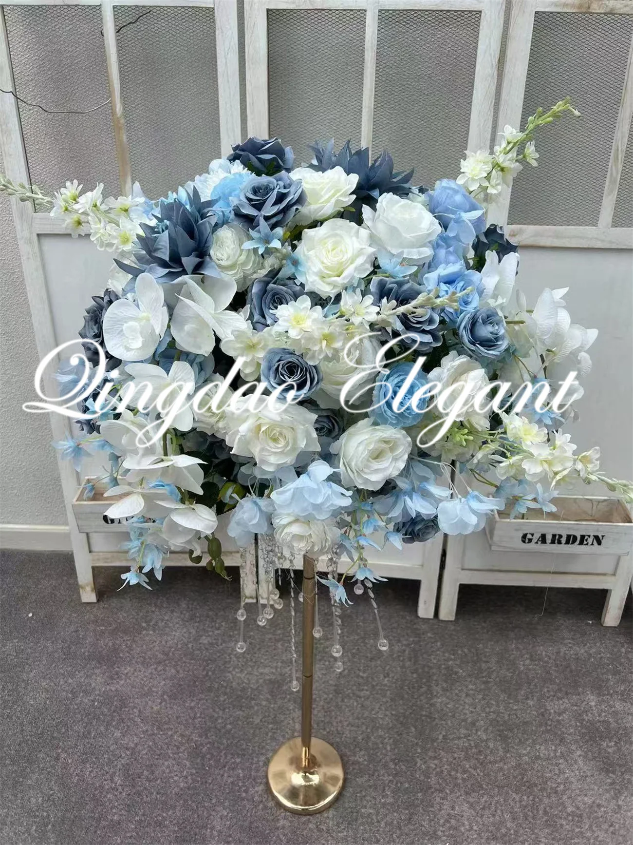 EG-VG278 New design 60cm Luxury wedding baby shower decorations artificial white baby royal dusty blue flower centerpieces
