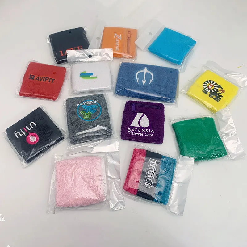 Wholesale terry cotton wristband sport sweatband with logo printed and embroidered logo