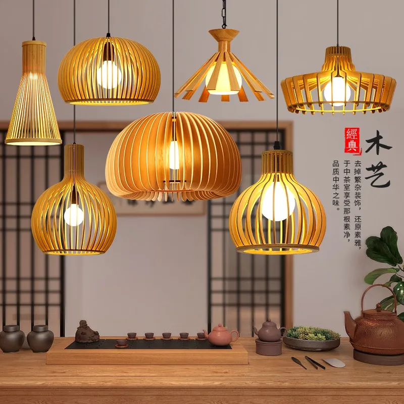 Creative Wood Frame Pumpkin Shape Chandelier For Dining Room Bedroom Study Room Japanese Restaurant