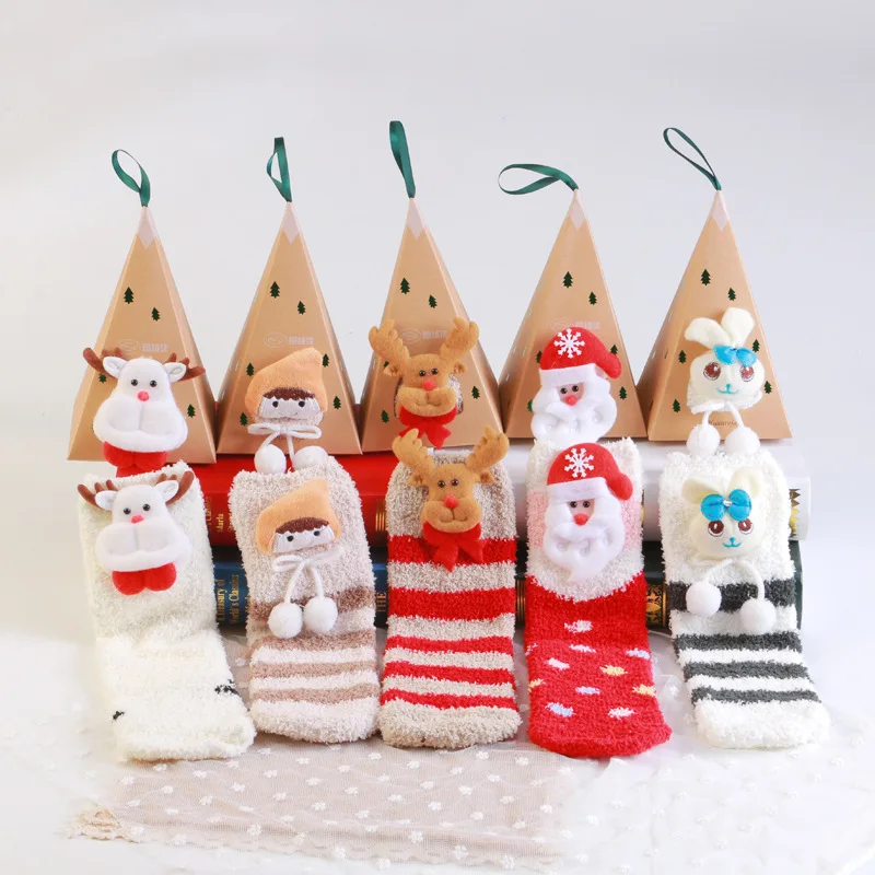 Cmax Wholesale Women Christmas Gift Sock Fuzzy Fluffy Warm Socks Polyester Cosy Slipper Socks