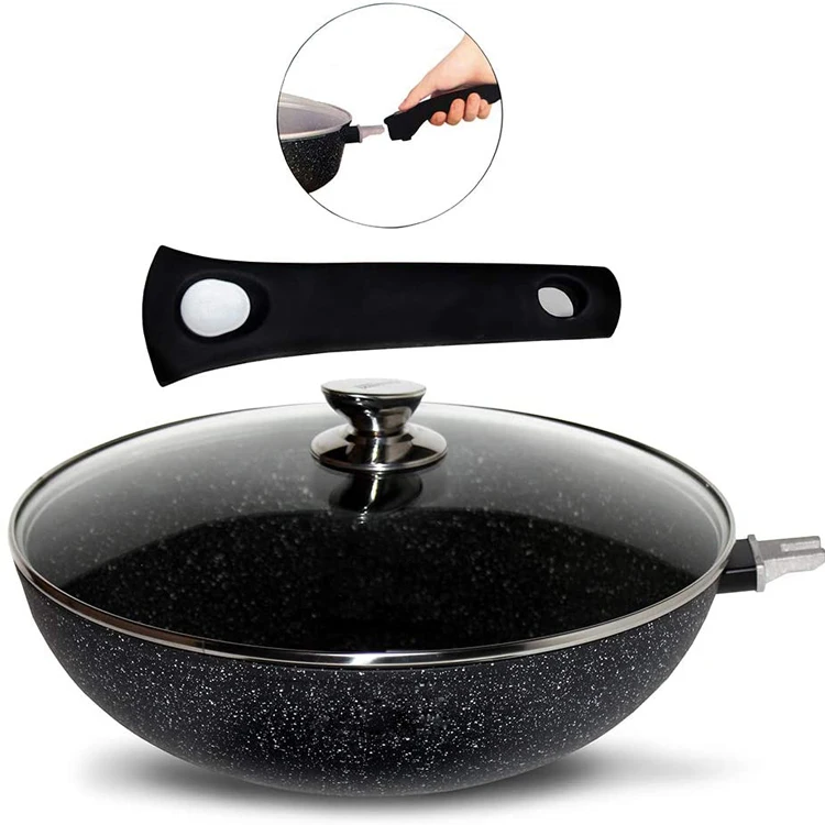 Woks и сковородки для жарки с круглым плоским дном Wok съемная ручка алюминиевая антипригарная
