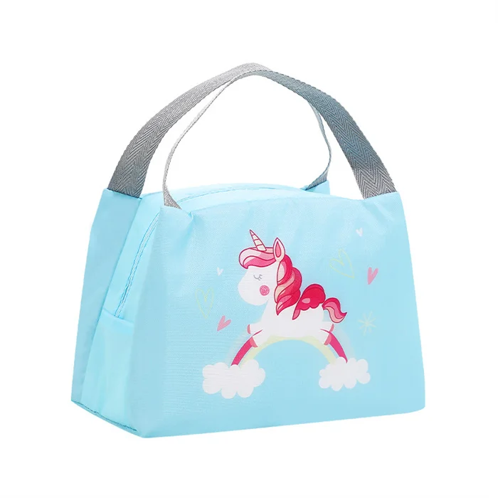 Support Customized logo and printed cute animals patterns buy online reusable pink kids solid color Oxford cloth lunch box bag