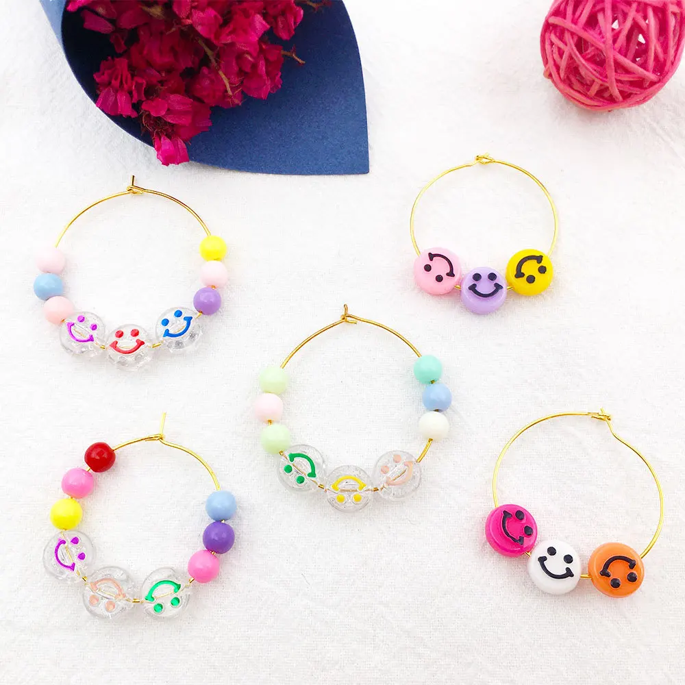 Wholesale 6mm*10mm 1650pcs/bag Plastic Acrylic Smile Face Beads Smiley Round Disc Beads For Jewelry Making