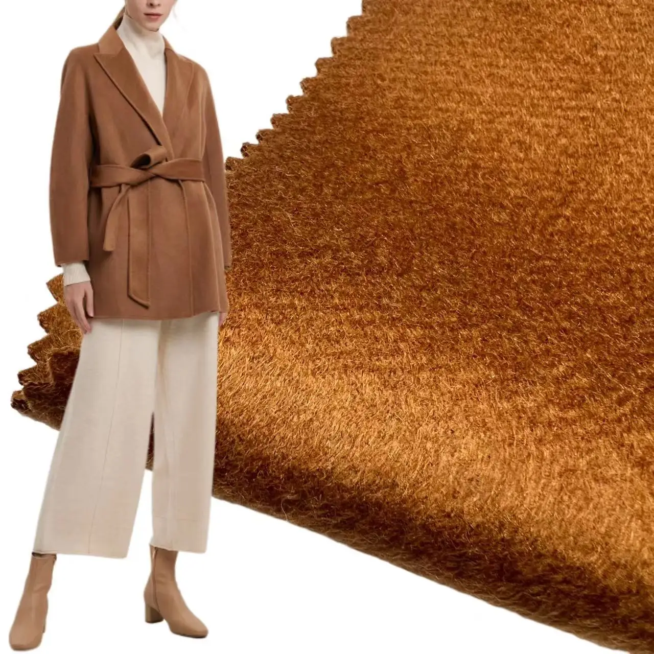 Italian style shiny naturally camel cashmere overcoating winter jacket fabric