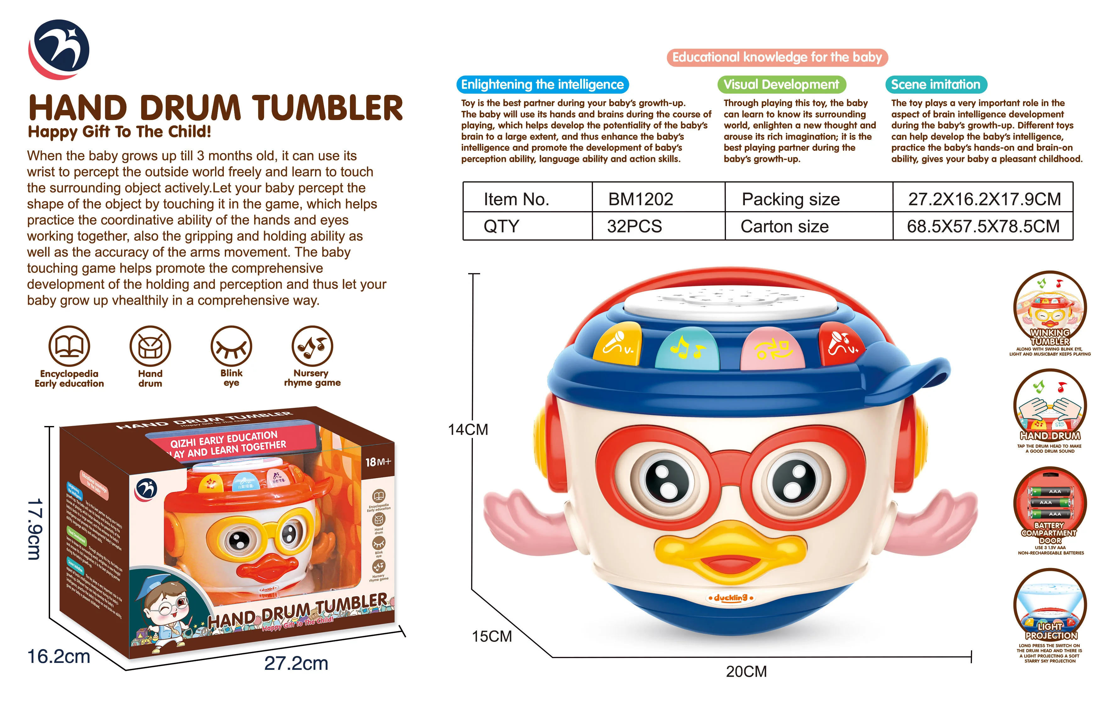 Educational toys for babies Multi-functional projection music story Ducklings hand beat drum interactive toys for children