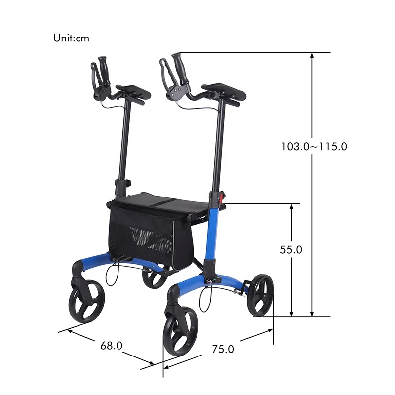 Medical Supplies Portable Outdoor Rollator Height Adjustable Rollator Aluminum Stand Up Rollator With Four Wheels For Elderly