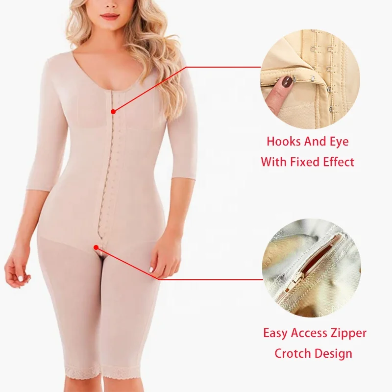 Hot Selling  Colombianas Long Sleeves Girdle Tummy Control Women Shapers Stage 2 Full Body Shapewear With Sleeves Body Suit