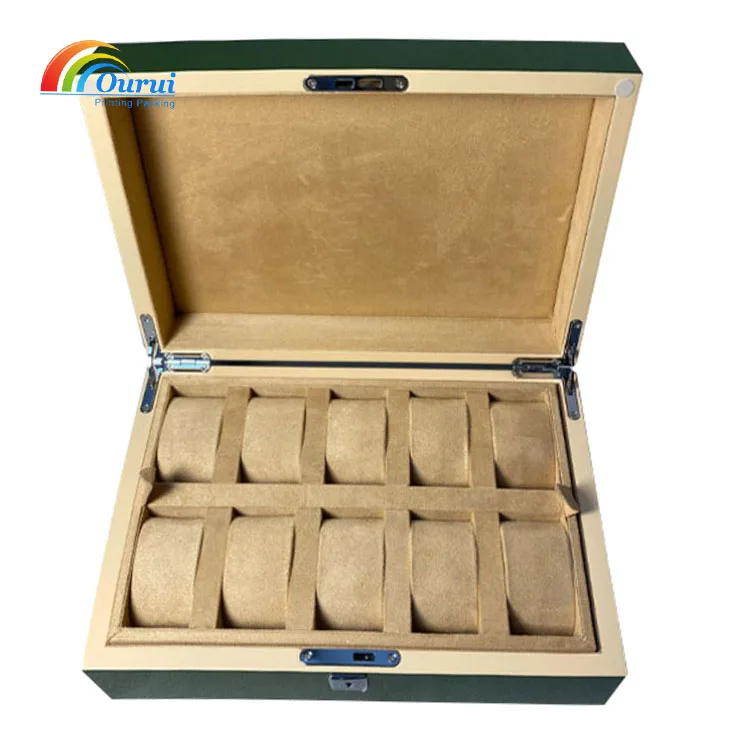 Luxury Piano Print Green Watch Storage Box 10 Slots Watch Packaging Box With Logo For  Brand Watch