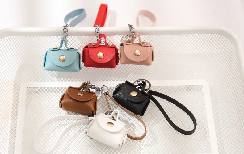 PU Leather Wallet Mini Small Storage Bag Car Key Chain Hangings For Women Girls Bag Pendants 3D Keychain