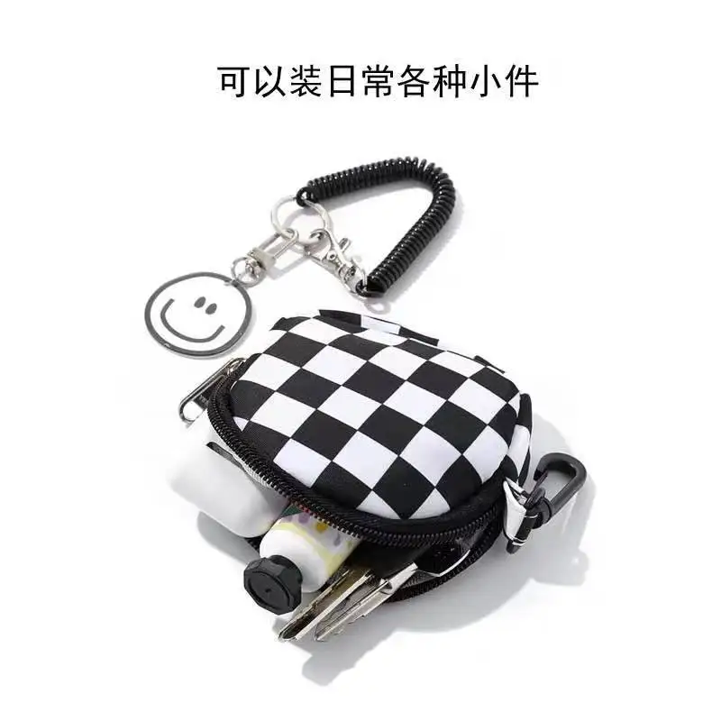 Fashion brand chessboard Plaid coin purse schoolbag backpack pendant ins key chain mini headset storage bag women