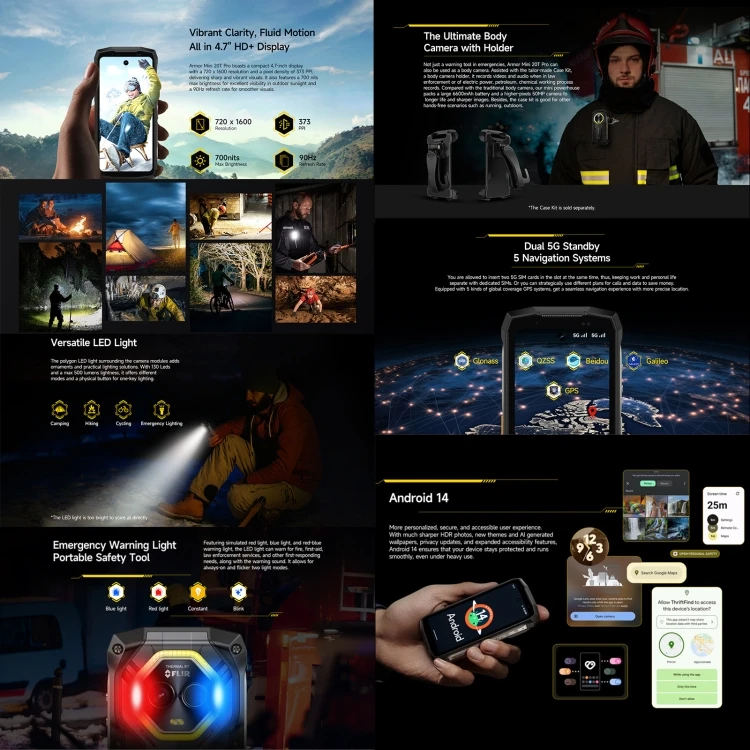 Global Ulefone Armor Mini 20T Pro 8GB 256GB 4.7 inch Android 14 6200mAh MediaTek Dimensity 6300 5G Rugged Phone