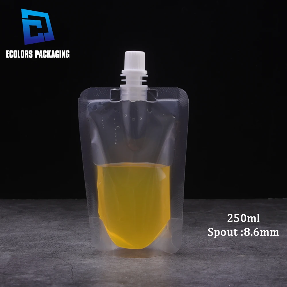 hot sale factory wholesale clear transparent spout water drink plastic packaging bags with suction nozzle