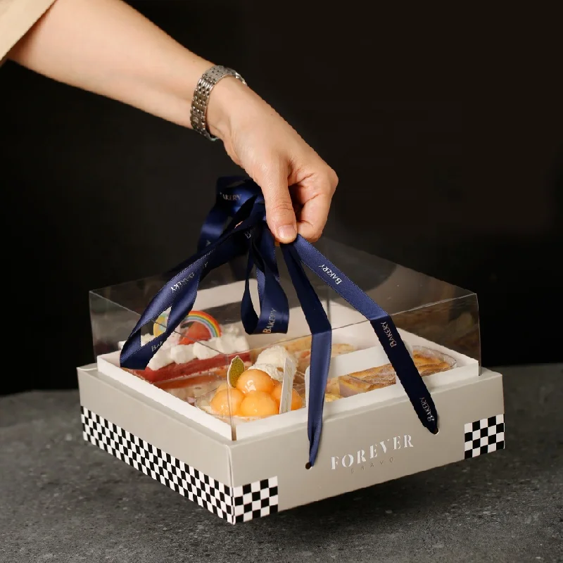 4 Cubes 6 Cupcakes Dessert Doggy Box Transparent Doughnuts Pastry Mousse Puffs Afternoon Tea Combo