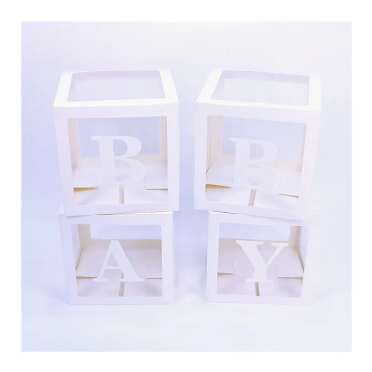 4pcs DIY Plastic Transparent Decoration Box Baby Blocks Boy Girl Baby Shower Decoration Backdrop Wedding Birthday Party Supplies