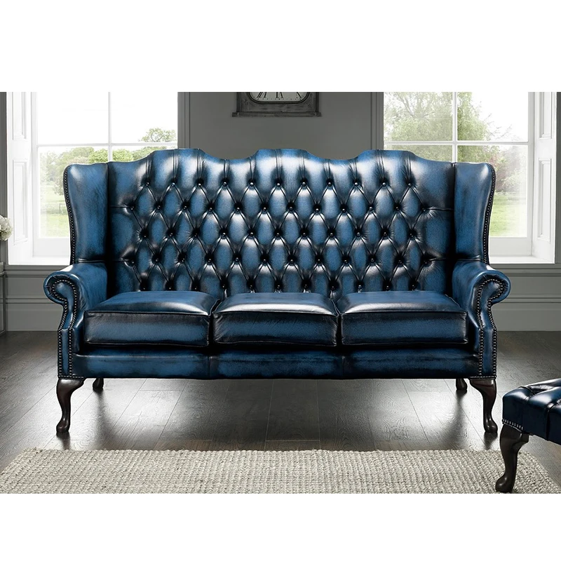 Highback диван Chesterfield Синяя кожаная или мебель для гостиной