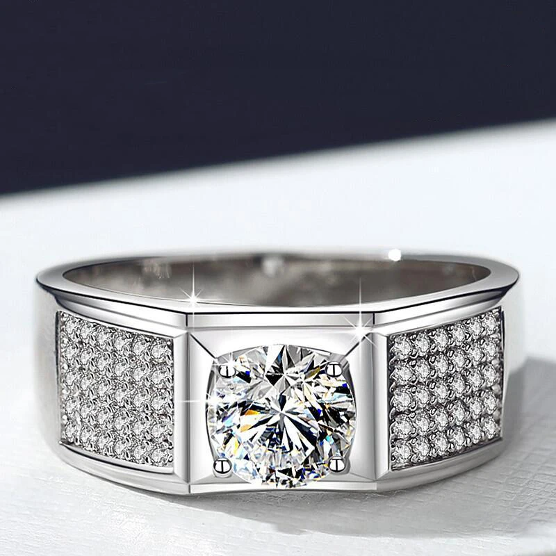 Custom Moissanite S925 Sterling Silver VVS Certified Ring Mens Shiny Jewelry