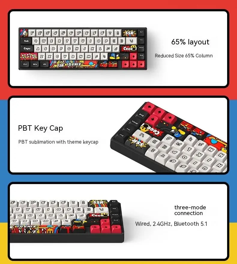 IQUNIX F65 Wireless Mechanical Keyboard Aluminum Three Mode Gaming Keyboard Hot Swap RGB Ergonomics Keyboard Gamer