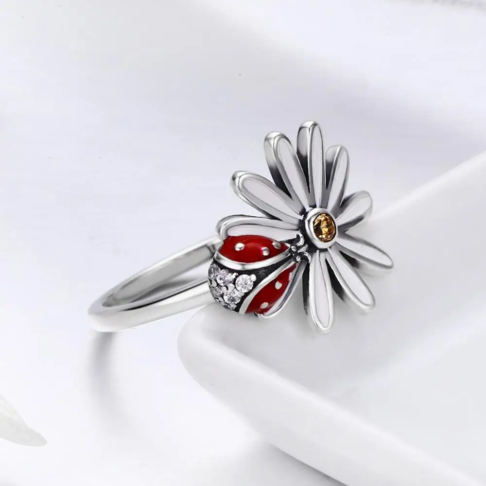 
best selling product wholesales Ladybird daisy design 925 Sterling silver daisy flower ring 