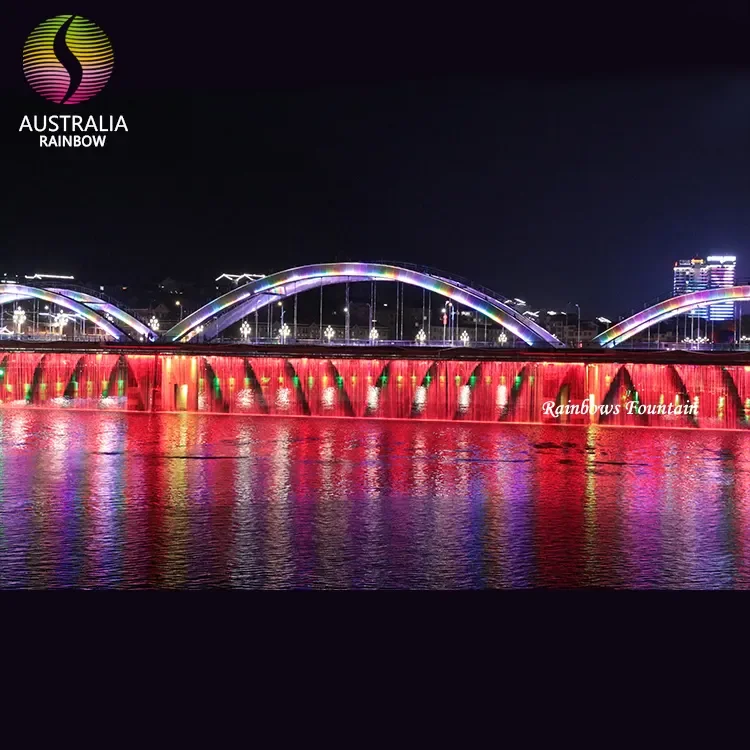 Outdoor Bridge Decoration Colorful Waterfall River Fountain Stainless Steel Water Curtain Fountain With LED Light