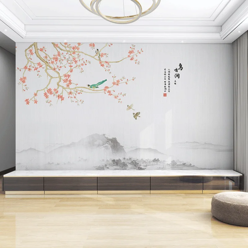 3d 10d Chinese style  flower and bird landscape living room TV wall background wallpaper interior home decoration wall cloth