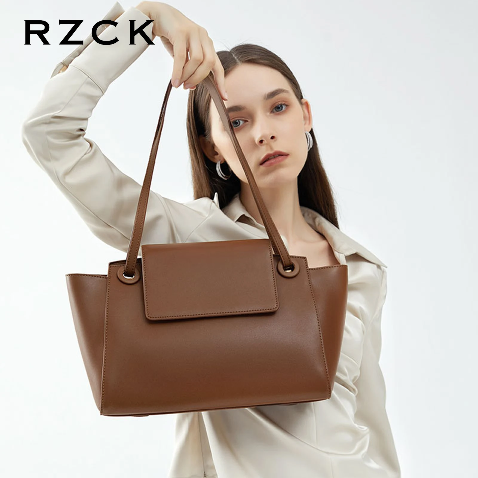 RZCK vintage womens armpit purse custom stylish luxury ladies brown vegan real leather shoulder tote bag with logo bolsa de dama