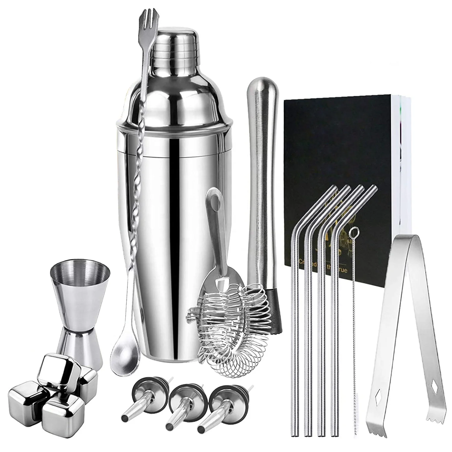 Wuyi Camol Premium 750ml Shaker Bar Set - Complete Bar Kit with Jigger, Spoon, Muddler & More - Shaker Bar Set