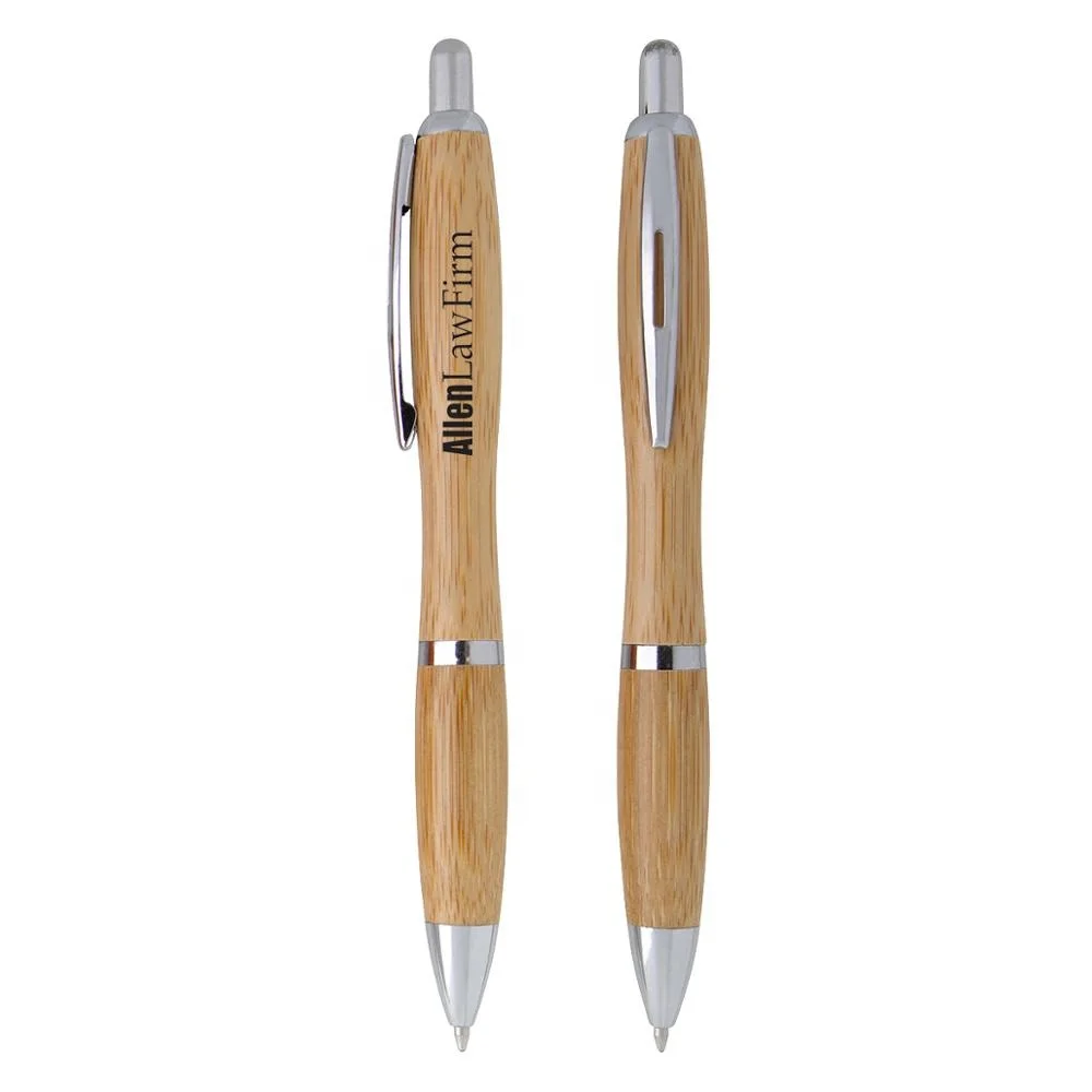 Eco Green Promo Products Item Recyle Bamboo Wood Curvy Viva Ballpoint Pen with Laser Engraved logo
