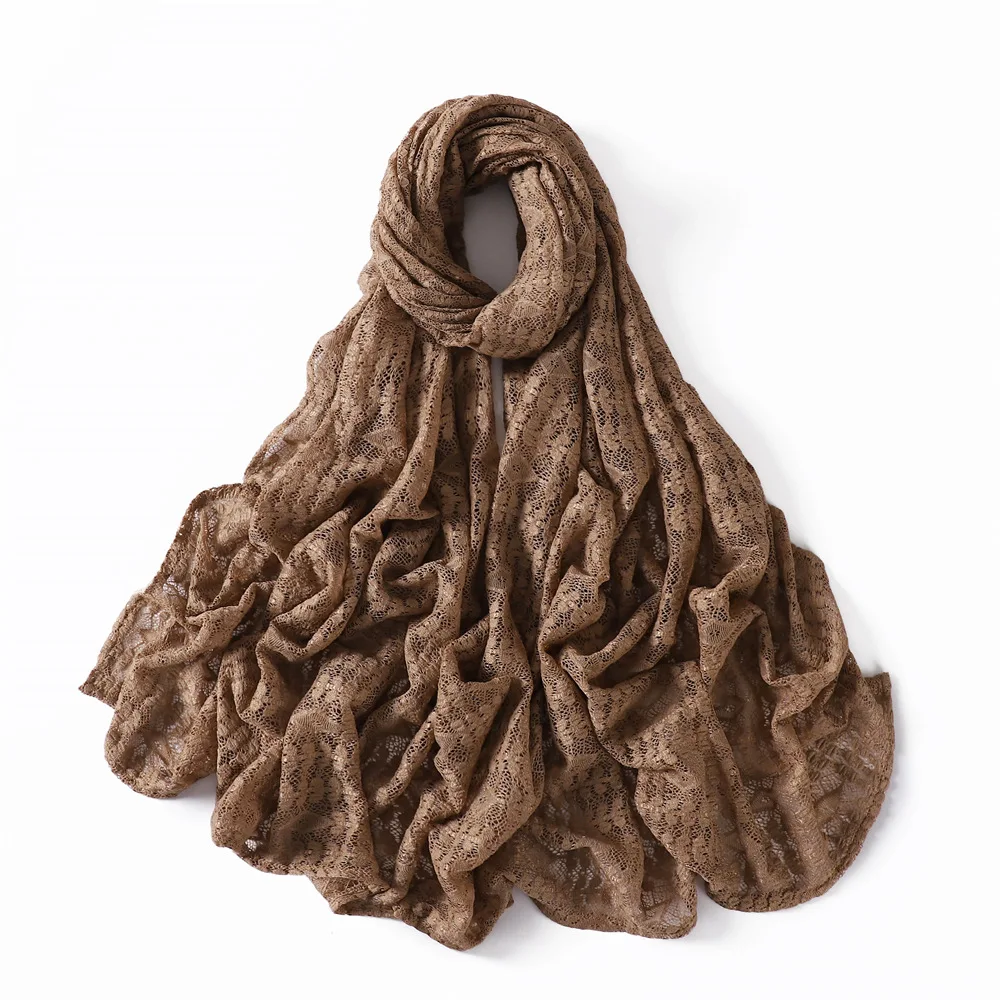 wholesale  lace hijab head scarf for women long summer cotton with embroidery and beads foil scarf floral shawl