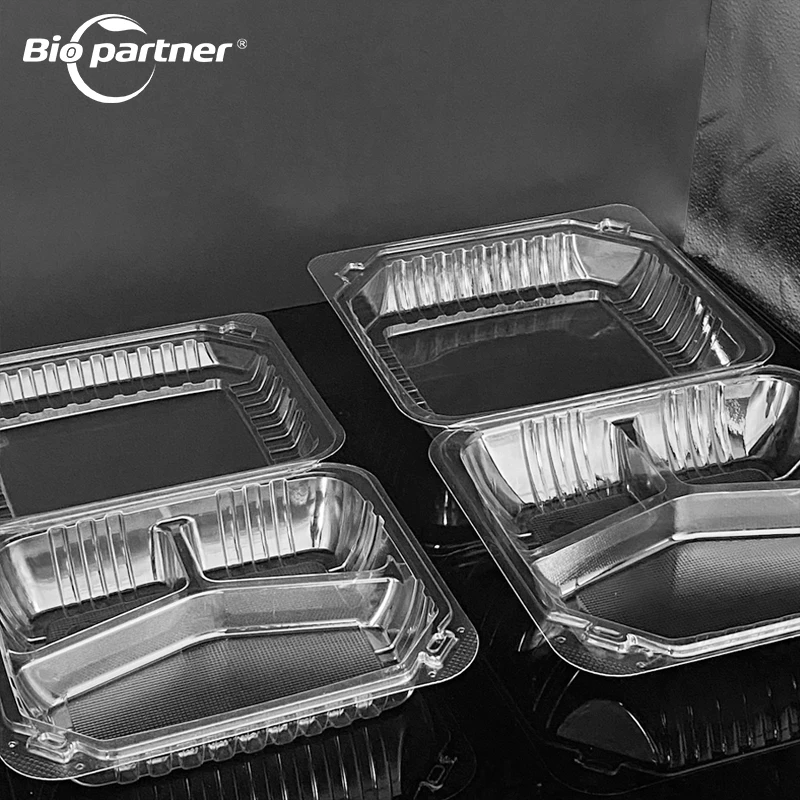 Customized Logo Disposable BOPS Plastic Fast Food Packaging Takeaway Clear Clamshell Packaging Clear Bread Container With Lid