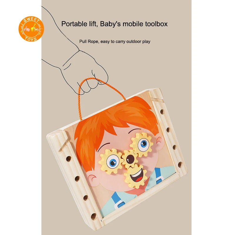 Wooden Nut Disassembly Screw Assembly Pretend Play Educational Repair Carpenter Tool Smiley Face toolkit Montessori toys