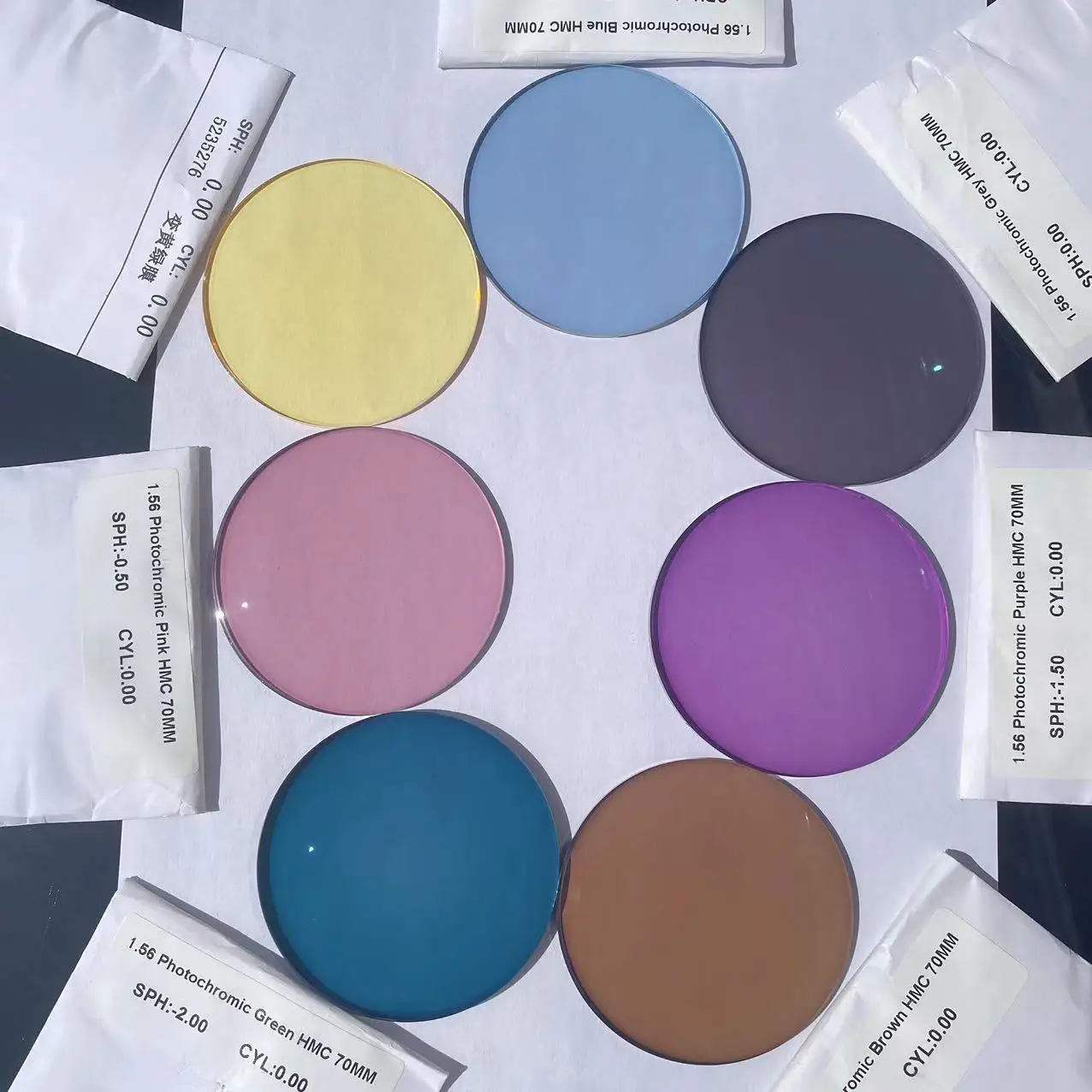 beautiful products colorful lenses 1.56 hmc photochromic optical lenses